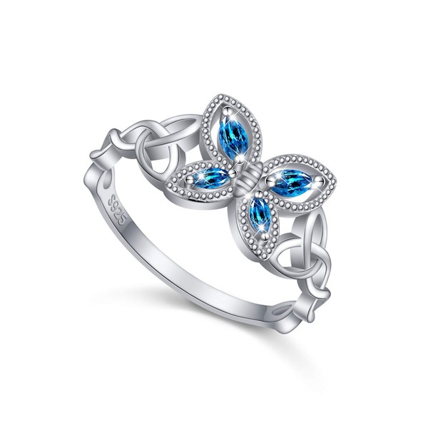 JZMSJF S925 Sterling Silver Fashion Dainty Celtic Knot Butterfly Ring