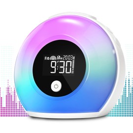 Fotgear Wake-Up Light Alarm Clock - Kids Night Light Alarm Clock with Bluetooth Speaker Dimmable 4 Level Brightness Colorful Lighst Bedside Lamp Music Player for Kids, Party, Bedroom, Camping