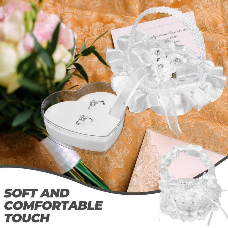 jojofuny 5pcs Wedding Party Heart-Shaped Ring Pillow Elegant Ceremony Ring