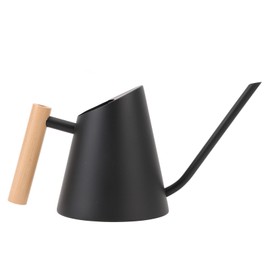 Watering Can with Long Spout 800ml Stainless Steel Matte Indoor Plant Watering Can with Wooden Handle for Home Garden Flower Black