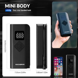 ROCKBROS Air Pump Electric Bicycle Pump Mini Compressor 7-150PSI 2000mAh 5 Modes Portable Compatible Tyre Pump with Digital Display LED Light Presta & Schrader for Cars, Motorcycles, Road Bikes, MTBs