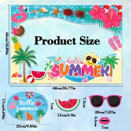 Qpout Hawaiian Photo Booth Props with Paper Frame,24pcs Summer Tropical Beach Party Selfie Props for Hawaiian Pool Party Favor Supply Decorations