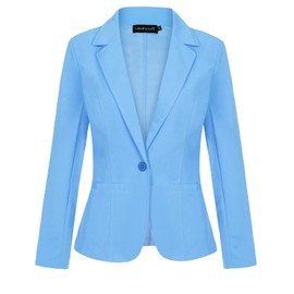 LADI TREND Ladies Blazer Linen Feel Loose Lapel Suit Tailored Tops for Women Long Sleeve (Sky Blue M)