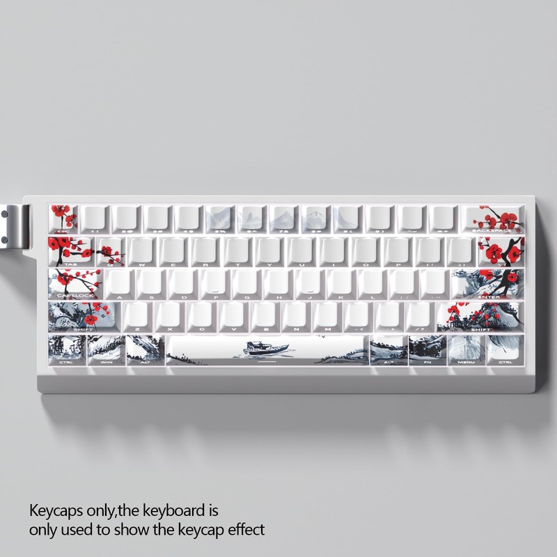 JSJTKeys Plum Blossom Theme White Keycap,PBT Side Printed Translucent Keycaps,