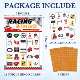 Racing Bingo Cards, Car Race Summer Party Bingo Cards for Adults, Competition Bingo Games for Birthday Party Family Party, 24 Players Party Activity Favor Decoration Supplies, 09