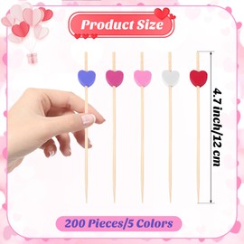 Aodaer 200 Pieces Valentine's Day Classic Color Heart Cocktail Picks 4.72 Inch Wooden Toothpicks Cocktail Skewers Appetizers Picks Party Supplies for Birthday, Wedding, Baby Shower