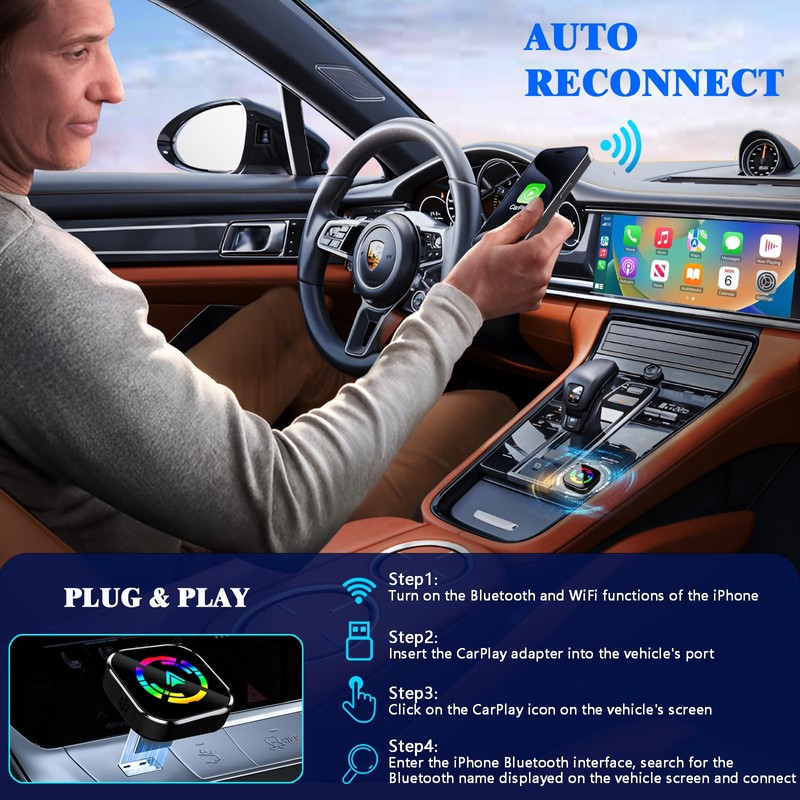 Wireless CarPlay Adapter, 2026 Upgraded Wired to Wireless for Apple