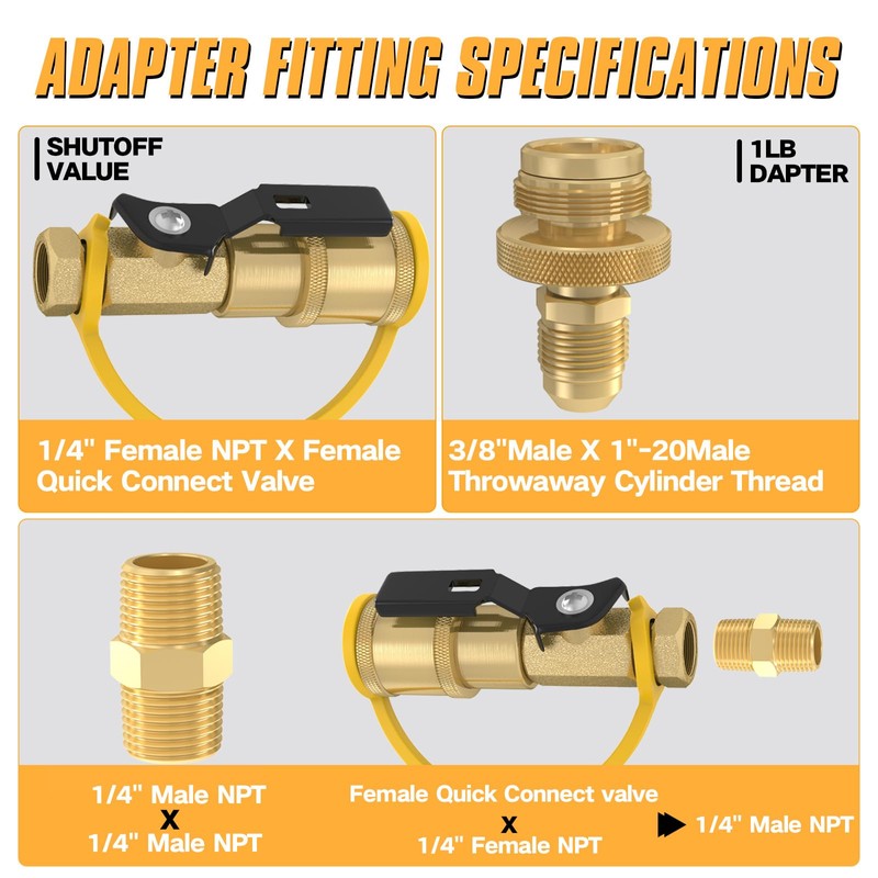 12FT RV Quick Connect Propane Hose with 1/4"Shutoff Valve, Propane