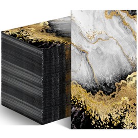 Geyoga 100 Pcs Marble Guest Napkins 2 Ply Disposable Guest Bathroom Paper Napkins Black Gold Marbleized Hand Towels for Home Bathroom Kitchen Table Decor (Black Gold)