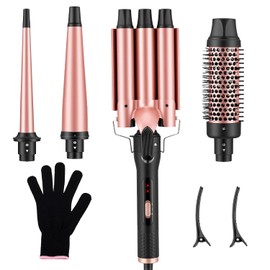 4 en 1 Rizadora Para Cabello, Tenazas Para Rizar Cabello Profesional Set, Temperatura Ajustable, 3S Calefactor, Rizos Duraderos Y Sin Daños, Para Todo Tipo De Cabello, Con Guante Y 2 Clips