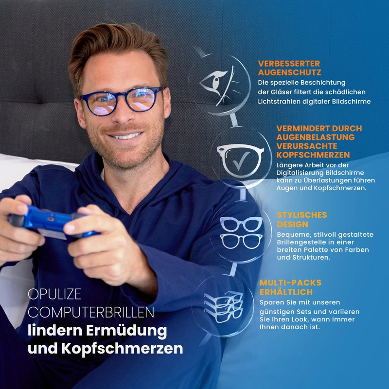 Opulize Met Glasses Blue Light Filter Pack of 2 Slim