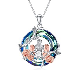 TOUPOP Mother and Daughter Necklace Sterling Silver Rose Flower Pendant Necklace with Blue Crystay Jewelry Mothers Day Christmas Gifts for Women Mom Mother From Daughter
