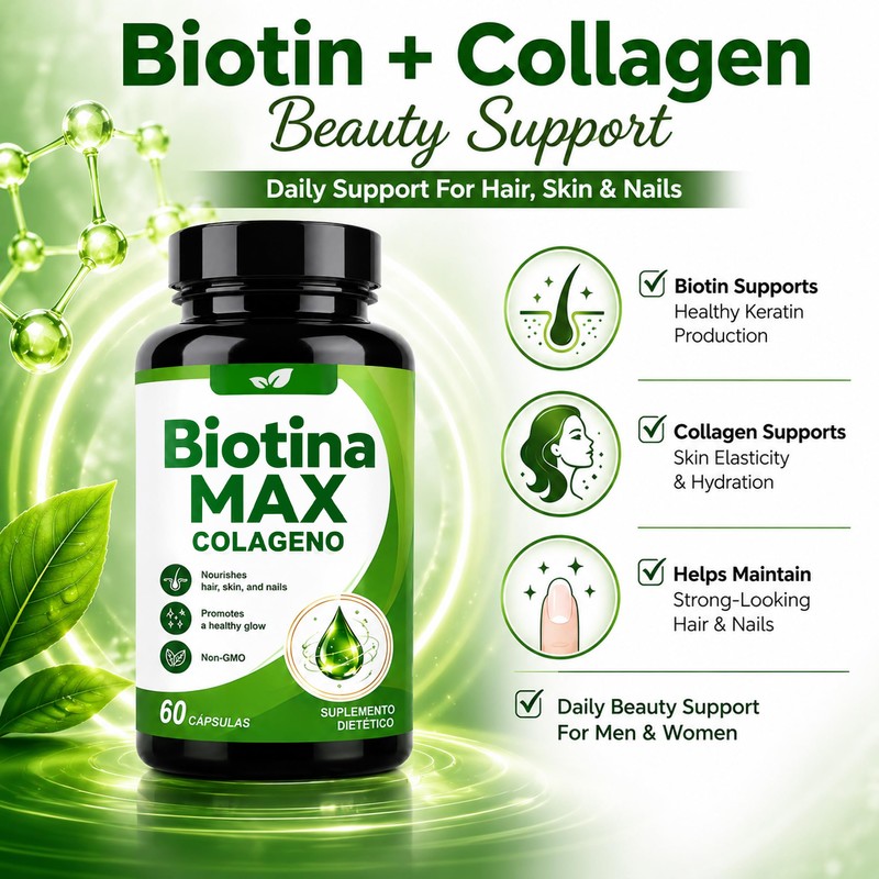 QOCORE Biotina Max Colageno, Hair, Skin & Nails Support with