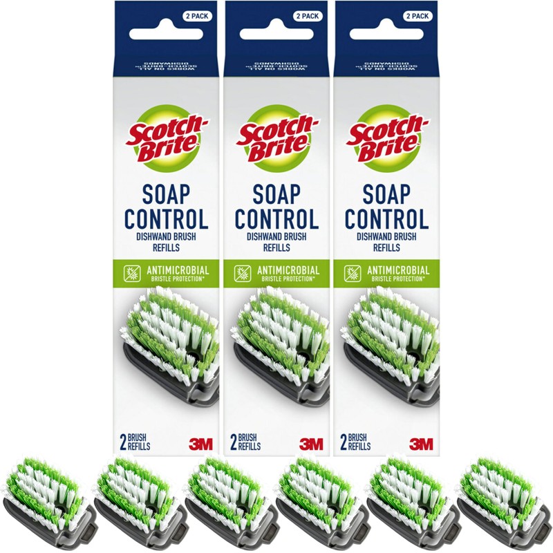 Scotch-Brite Soap Control Dishwand Brush Refills, Non-Scratch Scrub Brush Heads,