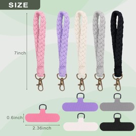 Krijuess Boho Macrame Phone Wrist Strap,5 PCS Cell Phone Lanyard with 5 PCS Phone Tether Tabs,Handmade Phone Wrist Strap Anti-Loss for Women Girls Men(5 Colors)