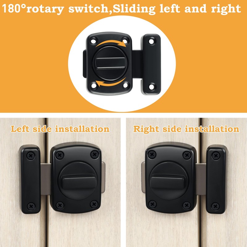 Alise Gate Latch Slide Bolt Latches Lock,Safety Double Sided Rotate
