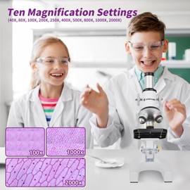 Microscope for Kids Beginner, 40X-2000X Kids Microscope Kit with Adjustable Brightness LED, Slides, Biological Compound Microscope for School Lab Home Education, Gifts for Children Students