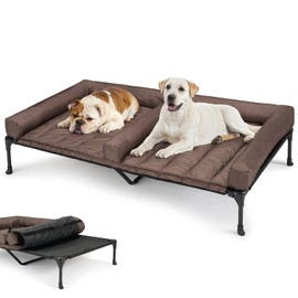 Veehoo Cooling Raised Dog Bed + Waterproof Double Dog Bed Cushion for Two Dogs, Elevated Dog Bed with Removable Bolster Mat, Breathable Mesh, No-Slip Feet, 59" x 37.5" Dog Couch Bed, Black, CWC2331D