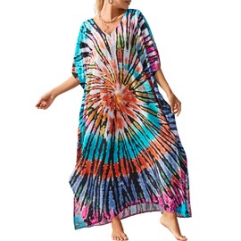 IMAGEKOPE - Vestidos de caftán para mujer, talla grande, vestido de batwing de cuello en V, ajuste holgado, vestidos marroquíes de caftán, 1106-imagen3, Talla única