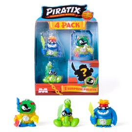 PIRATIX Adventure World Shark Treasure Series 4 Pieces Includes 4 Piratix, 1 Inch Glass and 1 Surprise and 4 Inch Crystal Accessories, 4 Pieces with 6 Pieces