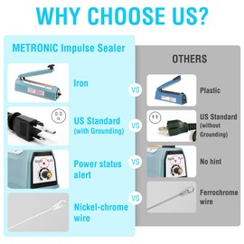 METRONIC METRONIC Impulse Sealer 8 inch, Manual Heat Sealer Machine for Plastic Bags, Shrink Wrap Bag Sealers Heavy Duty Sealing Machine With Repair Kit (Blue)