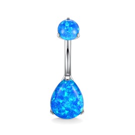 hengkaixuan Navel Piercing Ring 14G (1.6mm) G23 Titanium Steel Clear Double Blue Water Drop opal Prong Set Belly Button