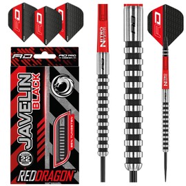RED DRAGON Javelin Black 22g Tungsten Darts Set with Flights and Stems