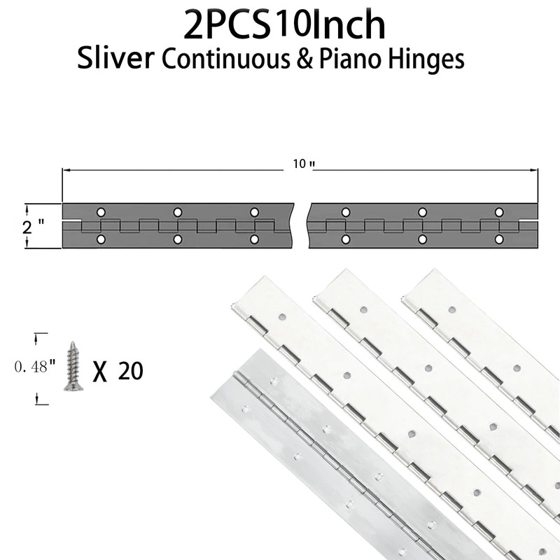 Yeecheng 2PCS Silver 10-Inch Heavy Duty Stainless Steel Piano Hinge,2"