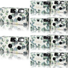 Kanayu 8 Pack Bulk Disposable Camera for Wedding, 35mm Single Use Camera with Flash Disposable Cameras One Time Camera for Wedding Anniversary Party Supplies (Retro Color Film, Eucalyptus Leaves)