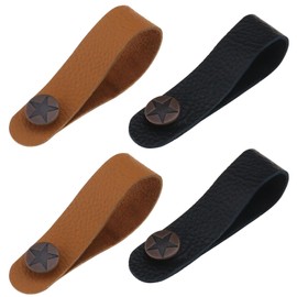 SING F LTD 4PCS Guitar Headstock Tie Strap Hook Guitar Headstock Adapter Strap with Retro Metal Button for Electric Guitar Ukulele (2 Black & 2 Brown)