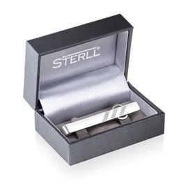 STERLL Men's Tie Clip Real Silver 925 Three Stripes Gift Box Men's Gifts, Leather