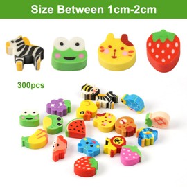 Pack of 300 Colourful Plastic Mini Erasers, Cute Novelty Erasers for Party Favours, Homework Rewards, Gift, Pencil, Small Eraser, Animals Set for Students, Random Style