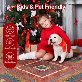 BESTSWEETIE 5x7 Area Rugs, Washable 5x7 Rugs, Non Slip Floor Carpet, Low Pile Water Repellent,Ultra Soft Moroccan Rugs for Living Room Indoor-Red/Orange