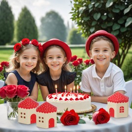 Liobelon 24 Pieces House Shaped Gift Boxes, 3.3 x 3.3 x 2.5'' Gift Boxes for Presents, Classic Small House Shaped Treat Boxes for Dessert, Cookie Boxes for Wedding Birthday (red)