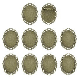sourcing map 10 Pcs Cabochon Brooch, 40x30mm Alloy Findings Trays Oval Pins, Vintage Setting Brooch Pins for DIY Jewelry Making Pendants Photo Craft, Vintage Style, Bronze