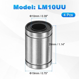 PATIKIL LM10UU Straight Ball Bearing Inner Diameter 0.4 inch (10 mm) Outer Diameter 0.7 inch (19 mm) Length 1.1 inch (29 mm) Set of 4 Straight Exercise Bushing Double-Sided Rubber Seal Shaft Parts for