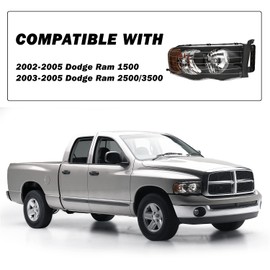 SOCKIR Headlight Assembly Compatible with 02-05 Dodge Ram 1500 and 03-05 Dodge Ram 2500/3500 Pickup Truck Replacement Headlamp w/Bulbs Black Housing & Clear Reflector