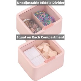 Tecbeauty Qtips Storage Organizer - 2 Grids Separate Cotton Swabs Dispenser Qtips Holder Bathroom Canisters with Hinged Lids for Cotton Balls, Pads, Pink