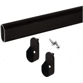 Top Shelf Hardware Oval Closet Rod with End Supports (Black, Custom 10" - 92" Inches)