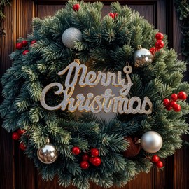 Large Christmas Wreath, Artificial Door Wreath, Christmas Advent Wreath, Christmas Wreaths for Fireplace, Front Door, Wall Window (Green Silver)