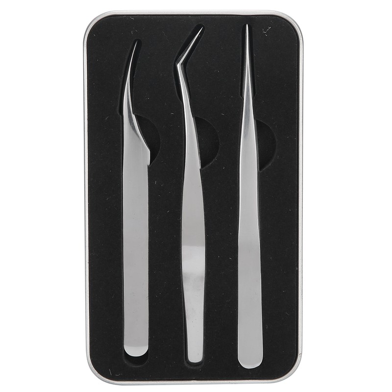 3Pcs Eyelash Extension Tweezers Set Silver Mirror Light DolphinShaped Easy