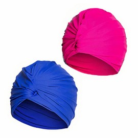 2 x Swimming Cap Women's Turban Swimming Cap Ear Protection Swimming Cap Non-Slip Swimming Cap Retro Swimming Cap Girls Swimming Cap Elastic Swimming Cap Summer Swimming Cap for Long Short Hair Blue
