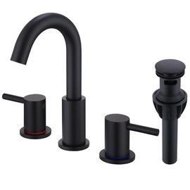 JXMMP Black 3 Hole Bathroom Faucet, 8 in Matte Black Widespread Bathroom Sink Faucet with Pop Up Drain and Supply Lines, Stainless Steel 2 Handle Black Faucet for Bathroom Vanity