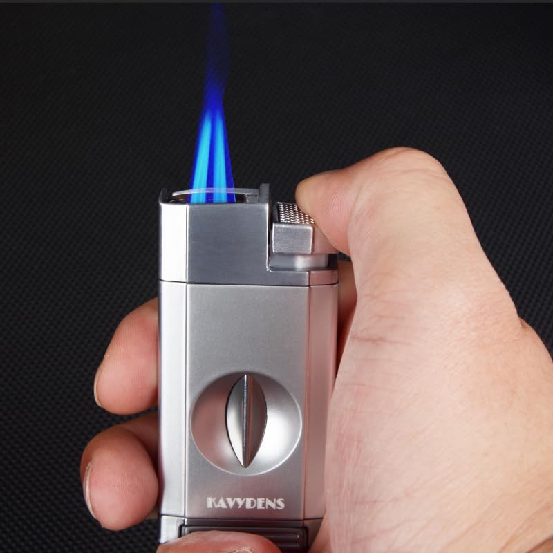 Kavydens Torch Lighter with The V Cutter, Refillable Butane Double