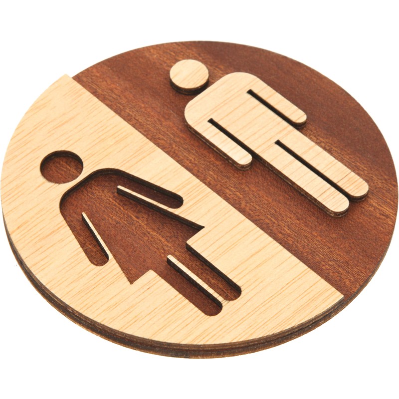 Becral - Bathroom Sign Unisex Natural Wood - 12 cm