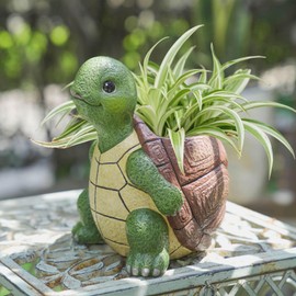 Pointnio Cute Turtle Succulent Plant Pots,Small Flower Pots for Indoor Outdoor Plants,Resin Unique Garden Planter Pots with Drainage Holes,Cactus Decor Plant Lovers Gifts for Woman