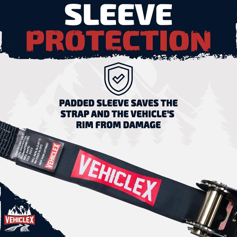 Vehiclex Lasso Wheel Tie Down Straps with Snap Hooks –
