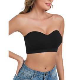 ANGOOL Women's Strapless Bra Without Underwire Push Up Bra Without Straps Fixed Padding Bandeau Top Women's Seamless with Transparent and Primary Coloured Straps, black, M