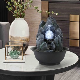 WICHEMI Indoor Fountain Tabletop Fountain Waterfall Fountains Stacked Rocks Water Feature Feng Shui Zen Meditation Relaxation Desktop Fountain with LED Light for Home and Office Decor (Style 19)