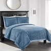 Velvet Lavish Design with Brushed Microfiber 3pcs Bedspreads Luxury Pattern Soft Solid Coverlet Set (Antique Blue, King)